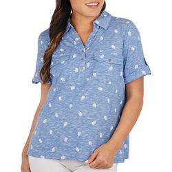 Coral Bay Womens Heathered Flower Short Sleeve Polo