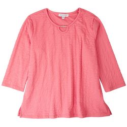 Emily Daniels Womens Textured  Keyhole Solid Top