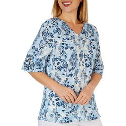 Cure Apparel Womens Print V-Neck 3/4 Sleeve Top