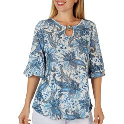 Cure Apparel Womens Paisley Print Coconut Button Top