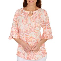 Cure Apparel Womens Print Coconut Button Short Sleeve Top