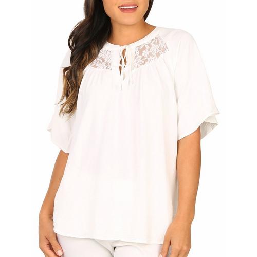 Cure Apparel Womens Solid Lace Short Sleeve Top