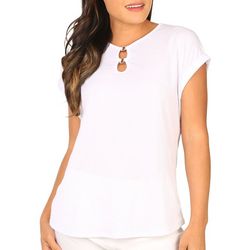 Cure Apparel Womens Solid Coconut Button Short Sleeve Top