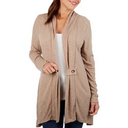Cure Apparel Womens Solid Ribbed Button Wrap Open Cardigan