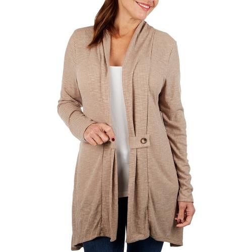 Cure Apparel Womens Solid Ribbed Button Wrap Open