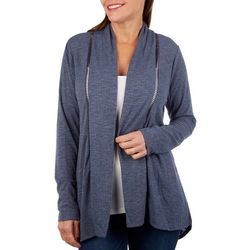 Cure Apparel Womens Solid Ribbed Crochet Trim Open Cardigan