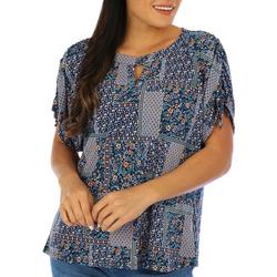 Womens Ruched Tie Short Sleeve Top