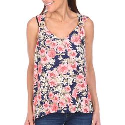 Juniper + Lime Womens Floral Coconut O-Ring Sleeveless Top
