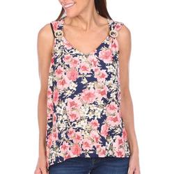 Womens Floral Coconut O-Ring Sleeveless Top