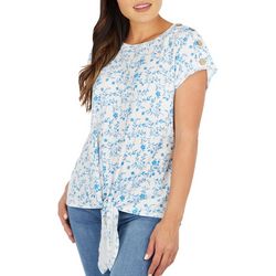 Womens Floral Tie Front Dolman Short Sleeve Top