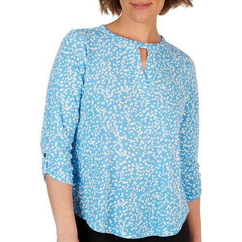 Cure Apparel Womens Dot Button 3/4 Sleeve Top