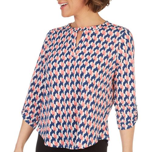 Cure Apparel Womens Print Button 3/4 Sleeve Top