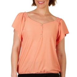 Cure Apparel Womens Solid Eylet Short Sleeve Top