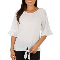 Cure Apparel Womens Solid Tie Front 3/4 Sleeve Top