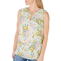 Juniper + Lime Womens Floral Double Keyhole Sleeveless Top