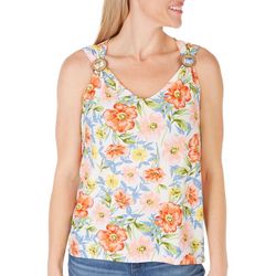 Juniper + Lime Womens Floral Sleeveless Coconut Ring Top