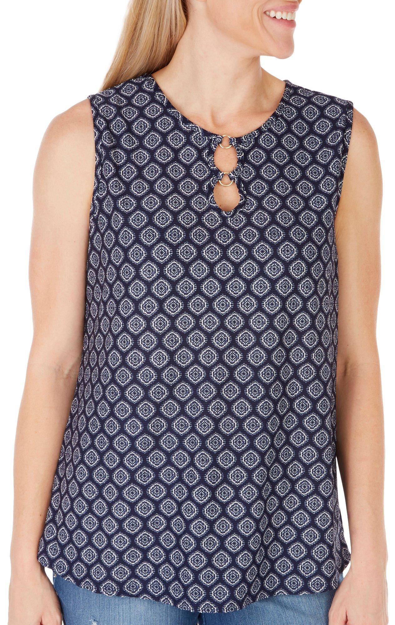 Juniper + Lime Womens Geo Double Keyhole Sleeveless Top