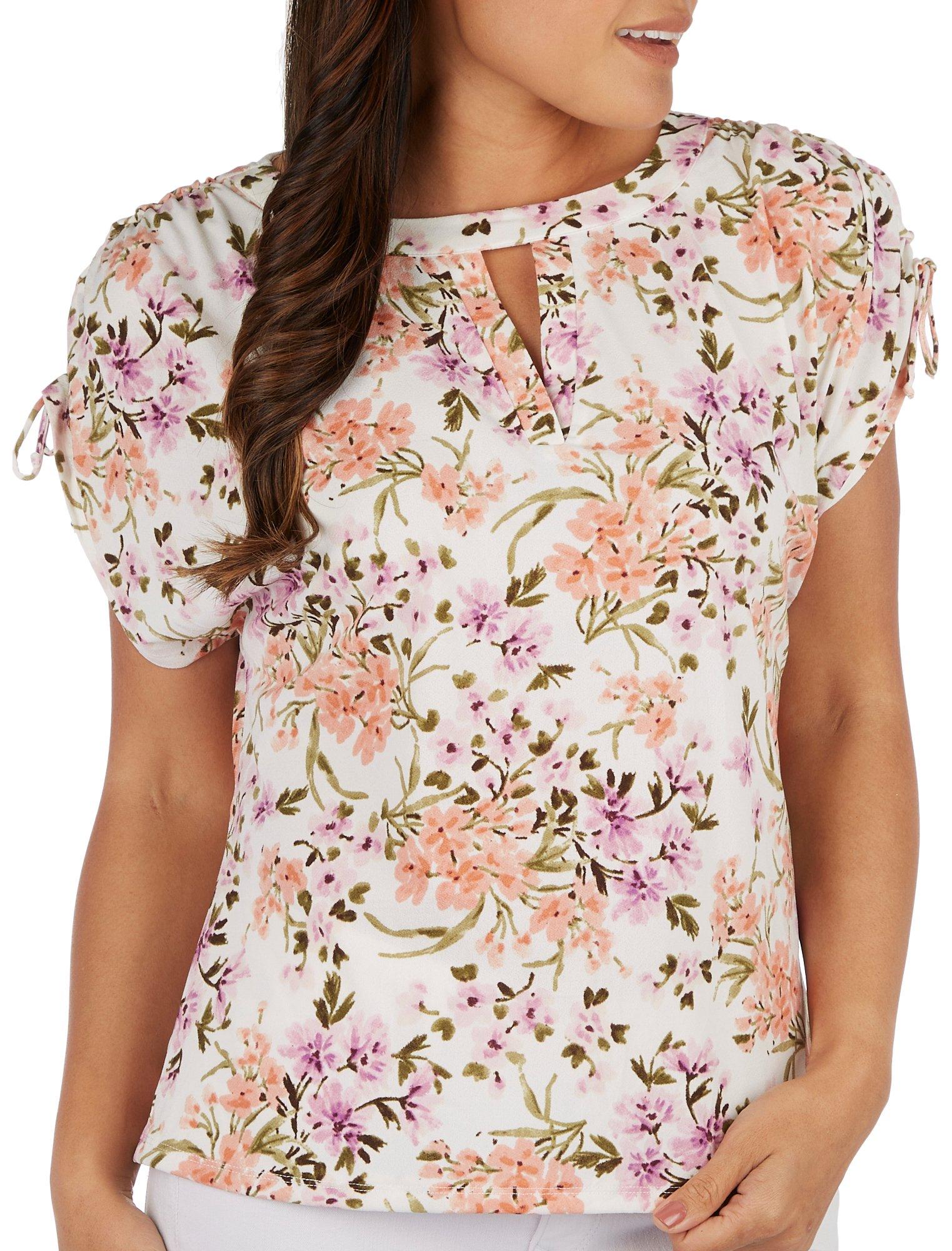 Womens Floral Print Pattern Short Sleeve Top