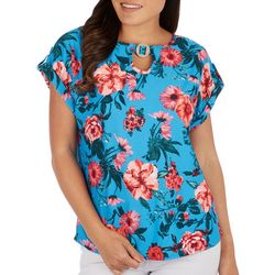 Womens Floral Coconut Button Short Sleeve Top