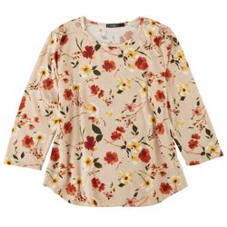 Cure Apparel Womens Print Buttoned 3/4 Sleeve Top