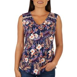 Womens Floral Crepe Sleeveless Top