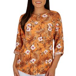 Cure Apparel Womens Tropical Coconut Button 3/4 Sleeve Top