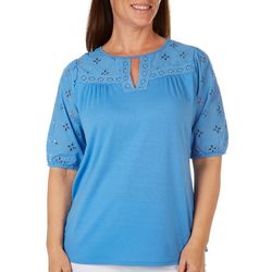 Cure Apparel Womens Keyghole Lace Short Sleeve Top