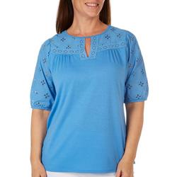 Womens Keyghole Lace Short Sleeve Top