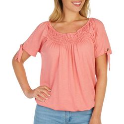 Cure Apparel Womens Solid Smocked Short Sleeve Top