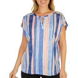 Cure Apparel Womens Stripe Front Keyhole Sleeveless Top