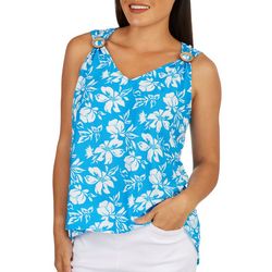 Cure Apparel Womens Floral Coconut Button Sleeveless Top