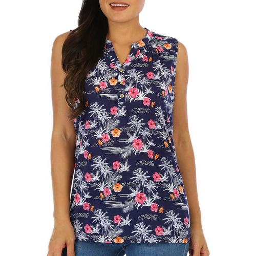 Juniper + Lime Womens Floral Shirred Sleeveless Top