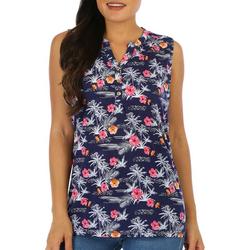 Womens Floral Shirred Sleeveless Top