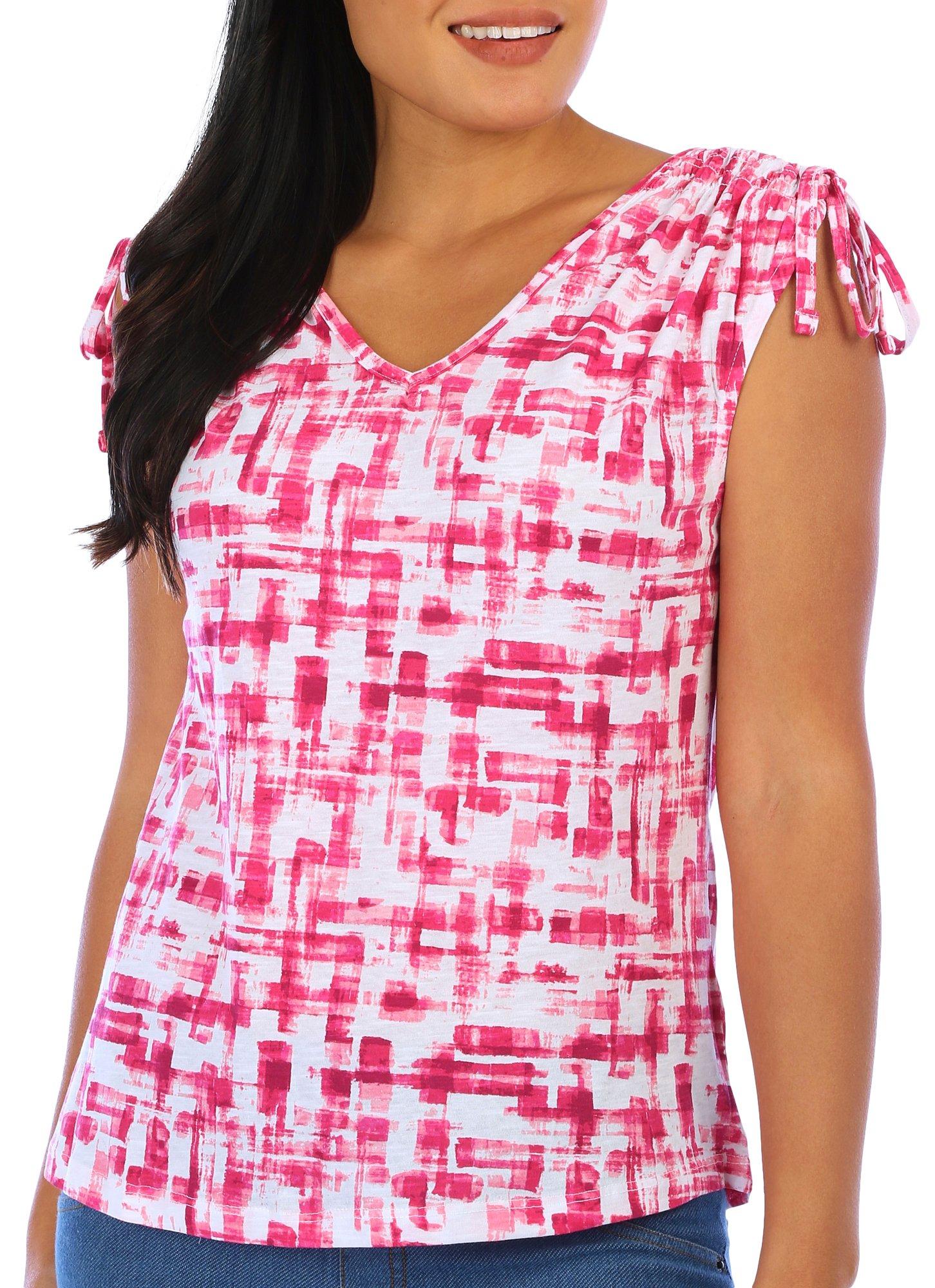Womens Print Cinched Shoulder Sleeveless Top