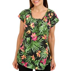 Womens Tropical Square Neck Flutter Short Sleeve Top