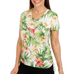 Womens Lily V Neck Side Cinched Short Sleeve Top