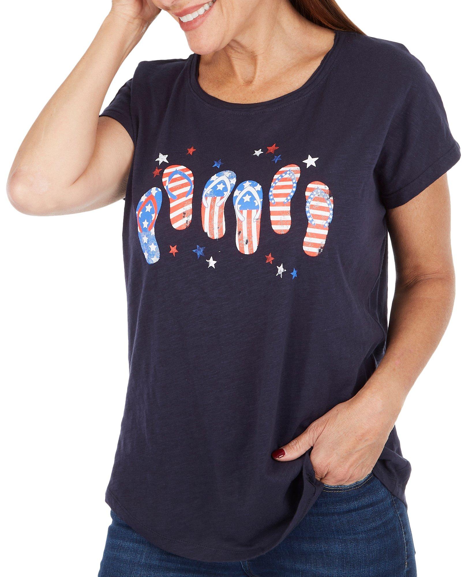 Womens Americana Stars and Flip Flops Short Sleeve Top