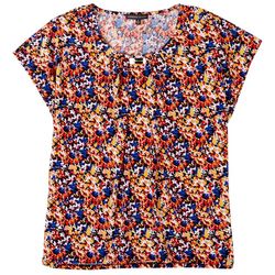 Adrienne Vittadini Womens Action Floral Pleated Neck Top