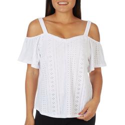 Womens Solid Eyelet Short Sleeve Top