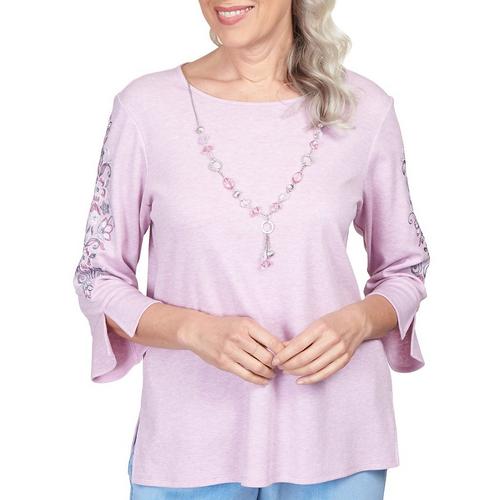 Alfred Dunner Womens Embellished Round Neck 3/4 Sleeve