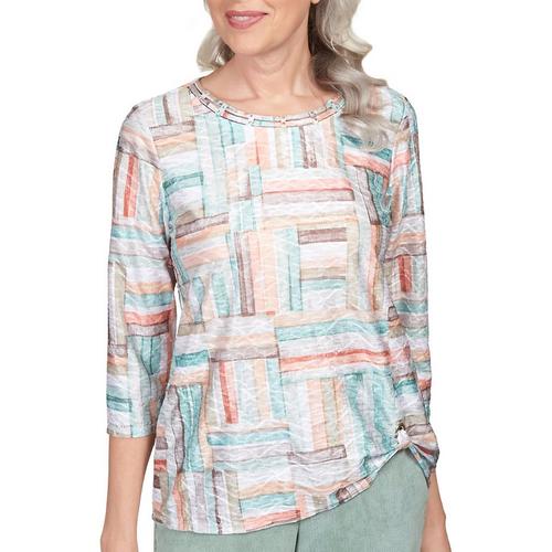 Alfred Dunner Womens Print Round Neck 3/4 Sleeve