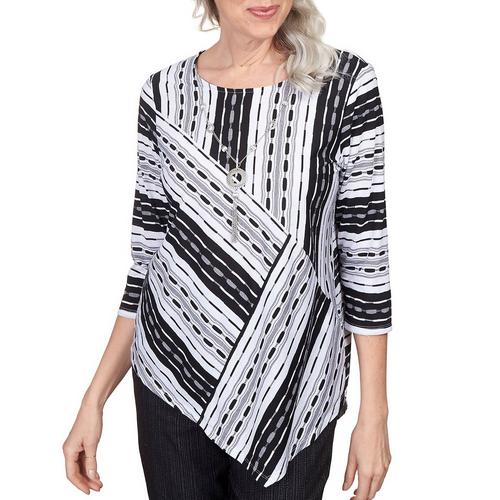 Alfred Dunner Womens Stripe Asymmetric Hem Top With