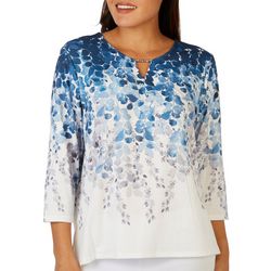 Alfred Dunner Womens Floral Park 3/4 Sleeve Top