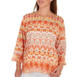 Alfred Dunner Womens Graphic Embellished 3/4 Sleeve Top