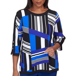 Womens 3/4 Sleeve Spliced Abstract Geo Vibes Top