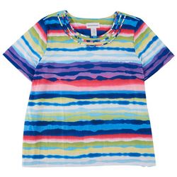 Alfred Dunner Womens Watercolor Striped Short Sleeve Top