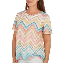 Alfred Dunner Womens Watercolor Crew Neck Short Sleeve Top