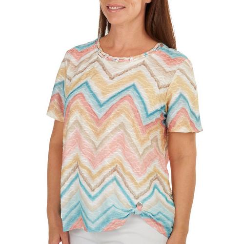 Alfred Dunner Womens Watercolor Crew Neck Short Sleeve