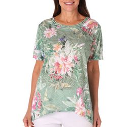 Alfred Dunner Womens Floral Crew Neck Short Sleeve