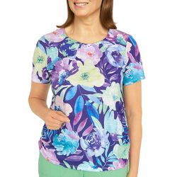 Alfred Dunner Womens Floral Short Sleeve Top
